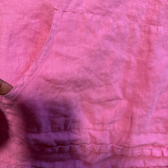 Bryn Walker Lagenlook Linen Pullover Hooded Top Pink Linen Front Pocket Size XL - Picture 4 of 8